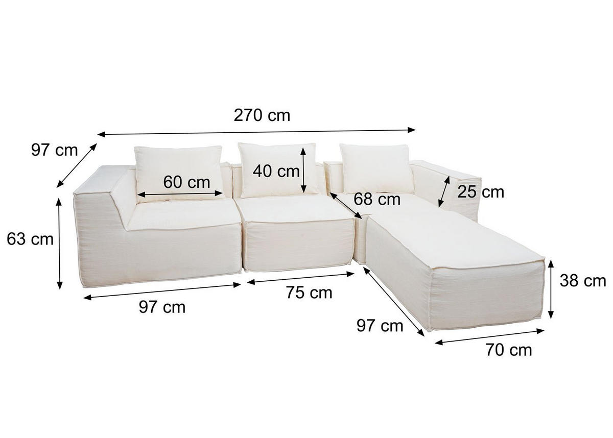 SOFA-GARNITUR Cremeweiß - Weiß, Textil (270/63/190cm) - MCW