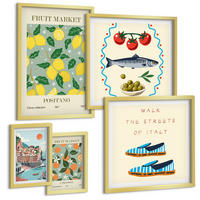 BILDER SET 5er Set - 50x50 cm & 20x30 cm & 40x60 cm Goldrahmen - Italienische Poster mit Fruchtmotiven - Goldfarben, Kunststoff (40/60cm) - TULUP
