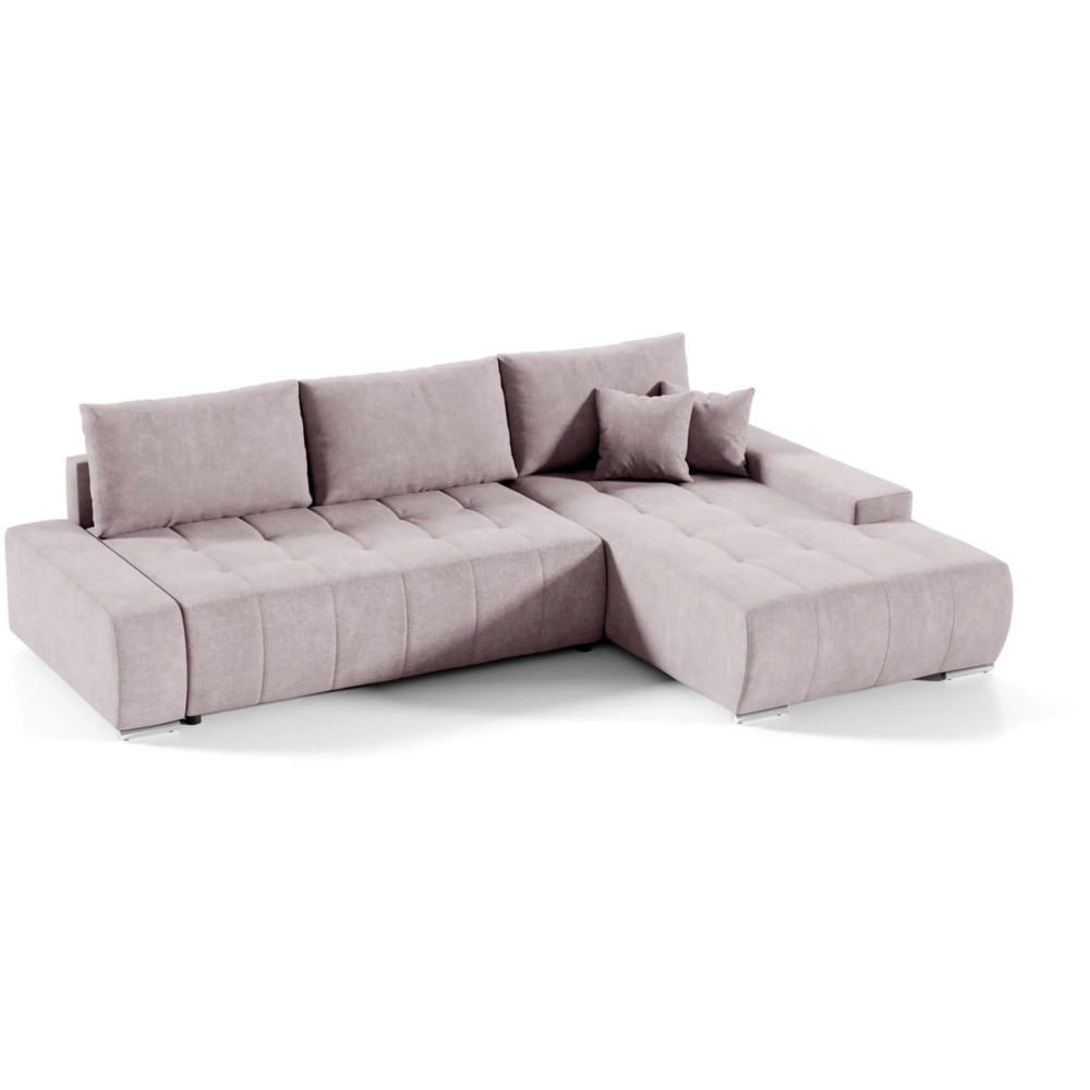 ECKSCHLAFSOFA Draco L Rosa - Silberfarben/Rosa, Textil/Metall (267/186cm) - Beautysofa