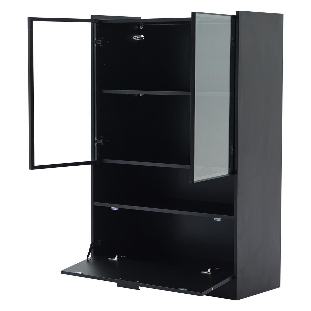 VITRINE 35/80/120 cm schwarz matt aus Spanplatte mit Glas und LED - Schwarz, Holzwerkstoff (80/120/35cm) - OKWISH