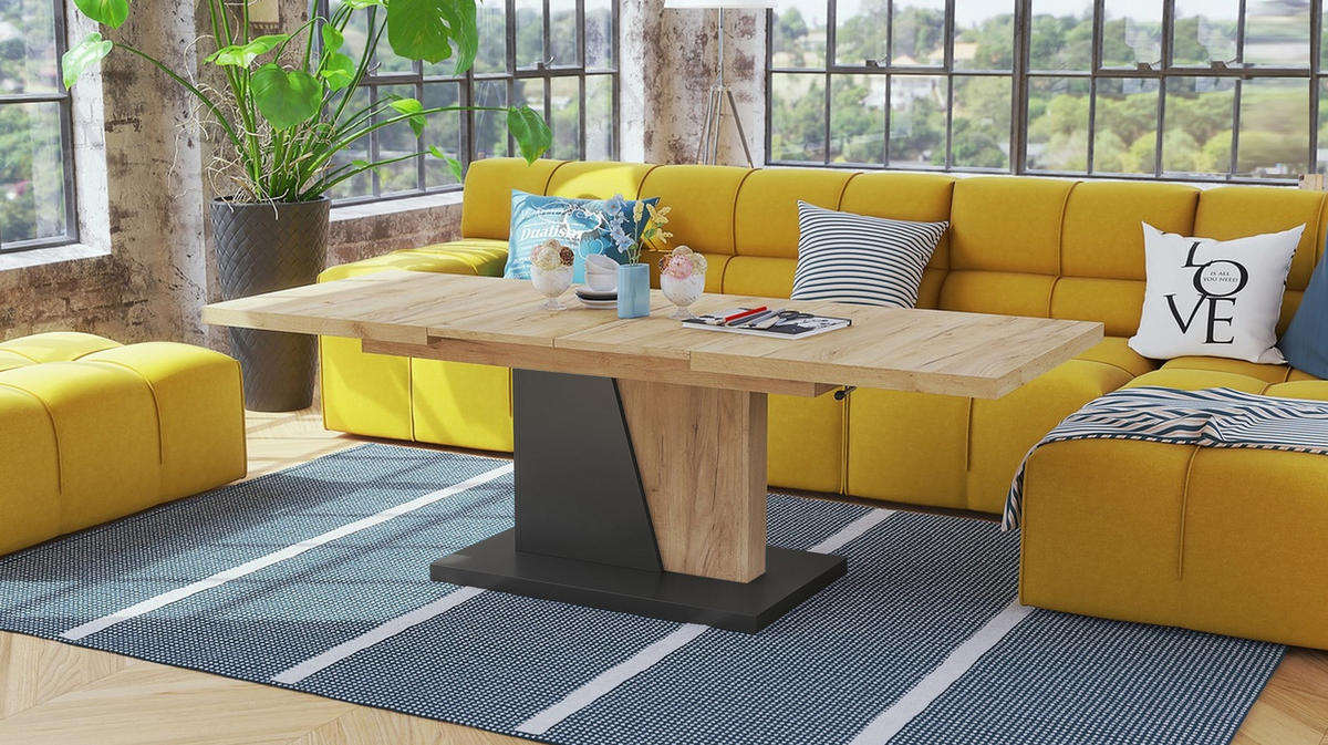 COUCHTISCH rechteckig Eiche Gold - Anthrazit ausziehbar höhenverstellbar - Eichefarben/Anthrazit, Holzwerkstoff (70/120/60cm) - designimpex