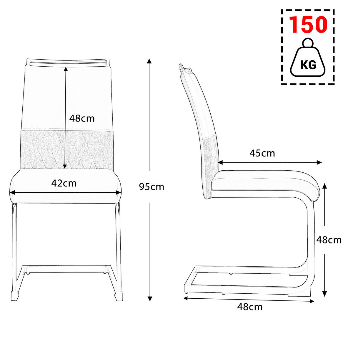 ESSZIMMERSTUHL 2er-Set ergonomisch Metall Schwarz - Schwarz, Metall (42/95/48cm) - Meubliv