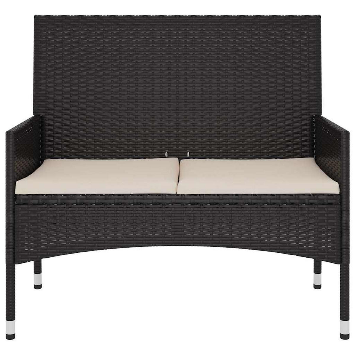 GARTENBANK 2-Sitzer mit Kissen Schwarz Poly Rattan - Schwarz, Holz (90/85/51cm) - furnicato