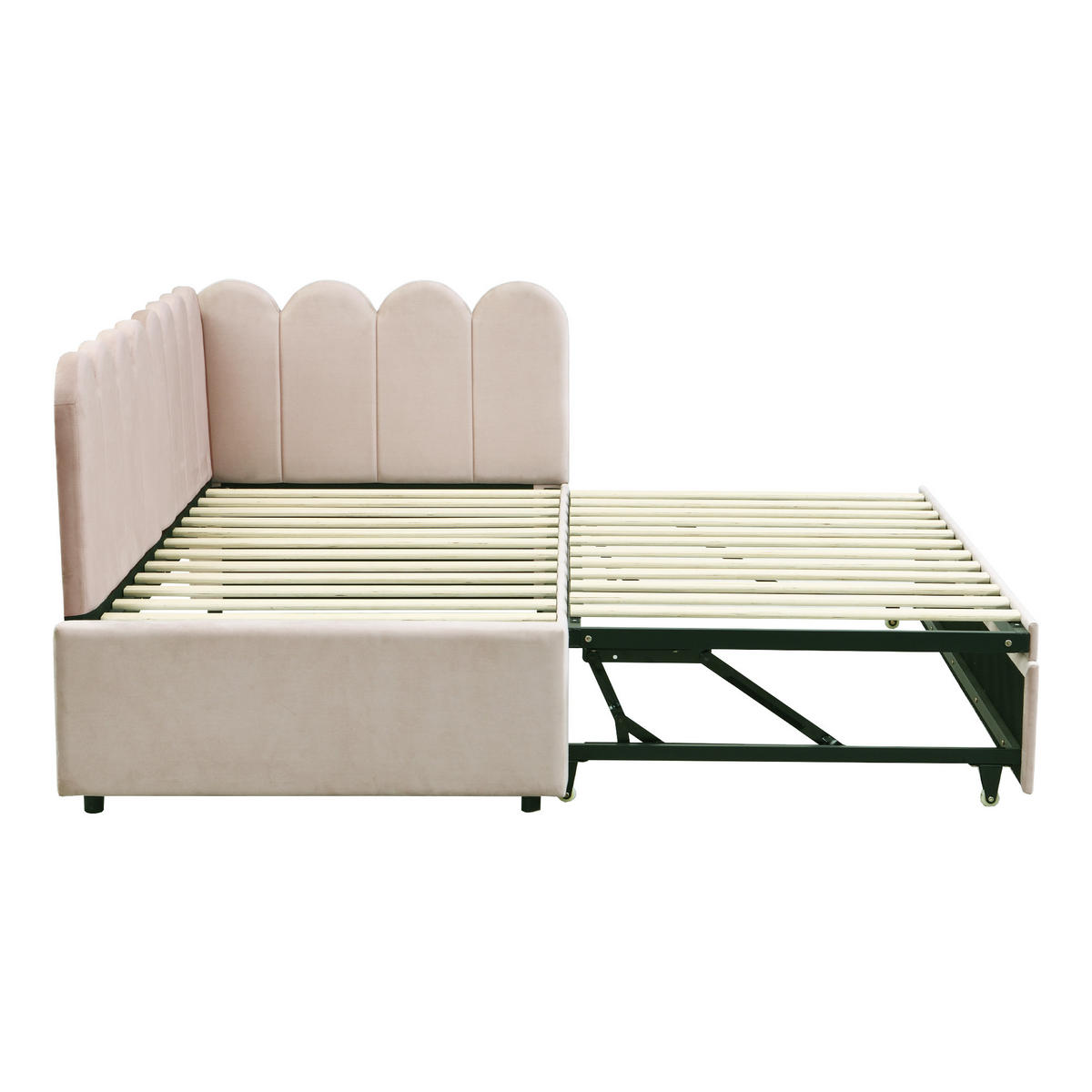POLSTERBETT 90/180×200 cm aus Samt-Stoff mit Ausziehbett, beige - Beige, Textil (90/200cm) - Luhomfu