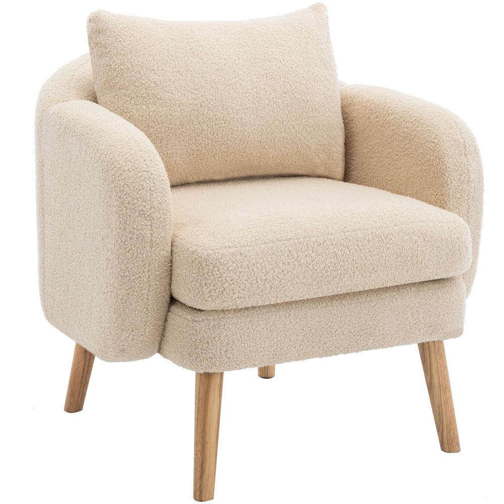 POLSTERSESSEL in Beige Teddy-Samt with Massivholz-Beinstuhl - Beige, Textil (72/79/71cm) - KOMHTOM