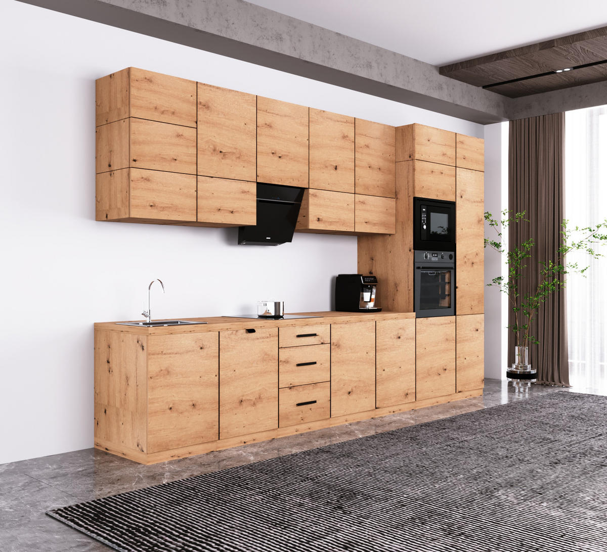KÜCHENZEILE 400 cm - Langen KL21-M400 - in Artisan Eiche - Eiche Artisan, Holz (400/212/58cm)