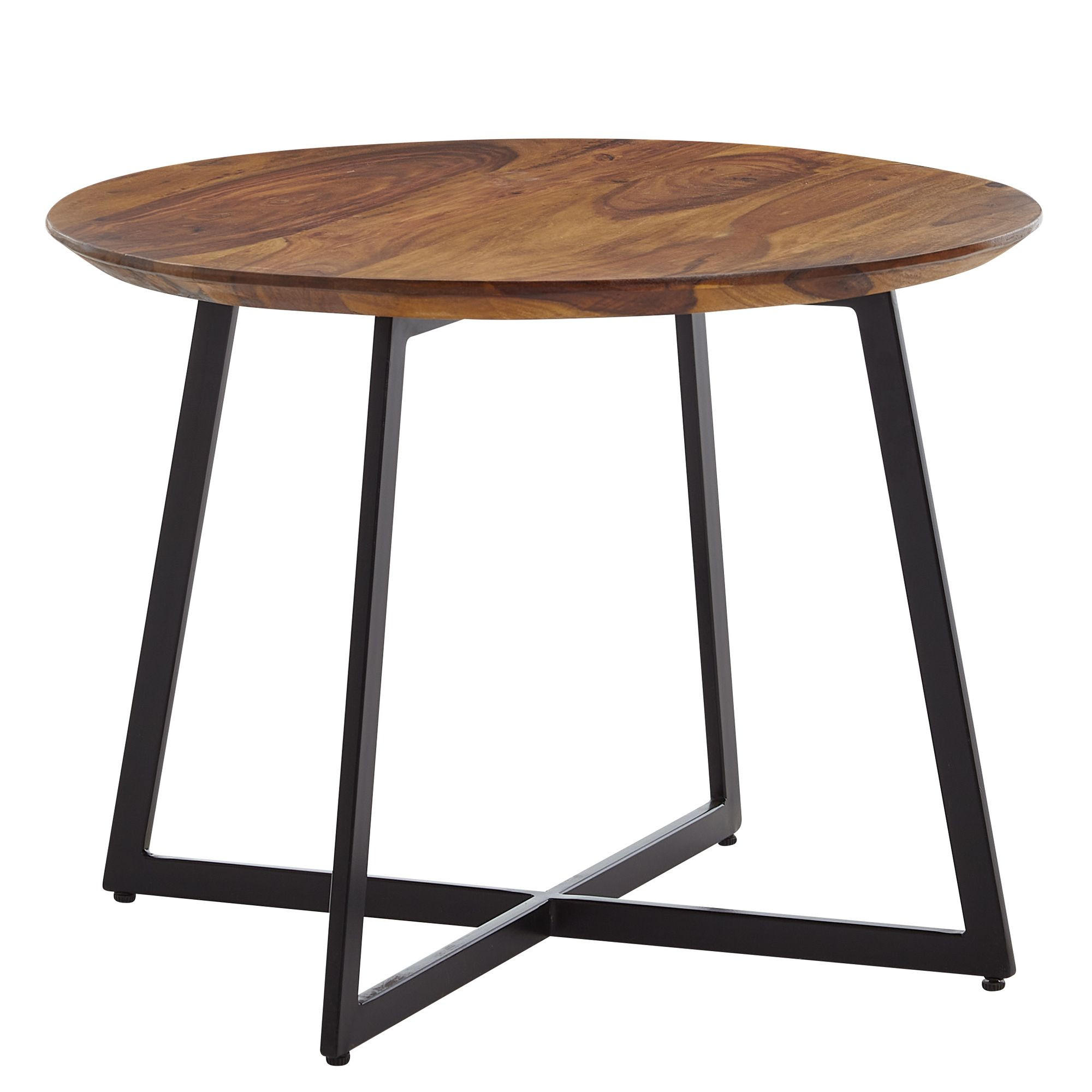 COUCHTISCH Rund, Sheesham Massivholz, Modernes Design, Maße 60x60x45 cm - Schwarz/Braun, Holz/Metall (60/60/45cm) - KADIMA DESIGN