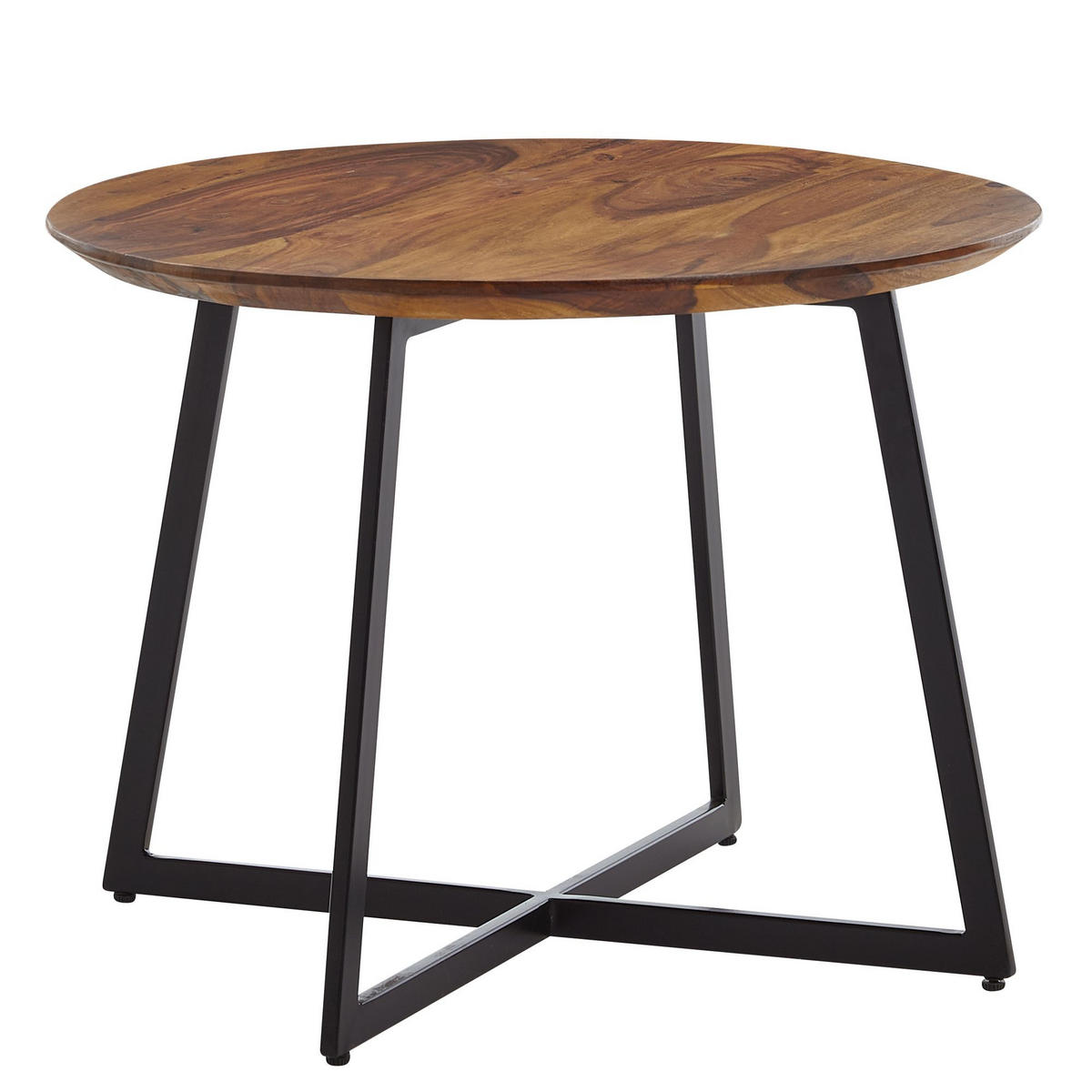 COUCHTISCH Rund, Sheesham Massivholz, Modernes Design, Maße 60x60x45 cm - Schwarz/Braun, Holz/Metall (60/60/45cm) - KADIMA DESIGN