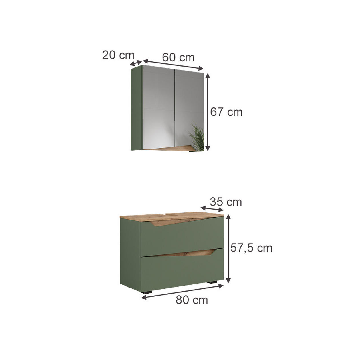 KOUPELNOVÝ NÁBYTEK Marelle Zelená/umělecká - zelená barva, kompozitní dřevo (80/57.5/35cm) - Vicco