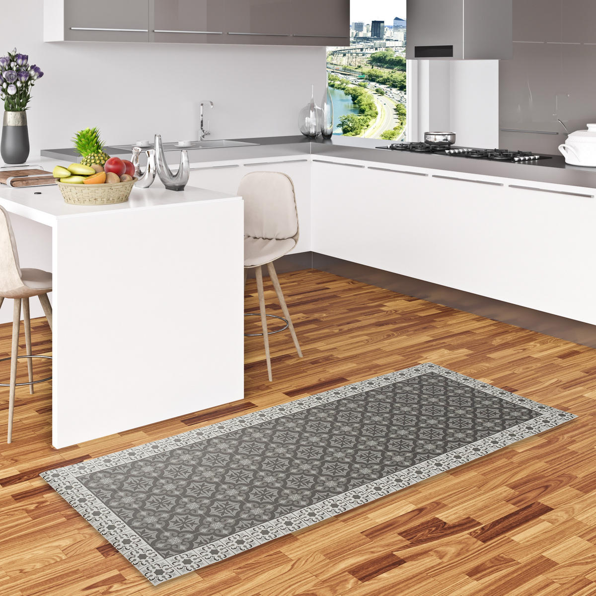 VINYL TEPPICH KÜCHENLÄUFER EVORA FLIESENOPTIK - Grau, Textil (49/140cm) - Pergamon