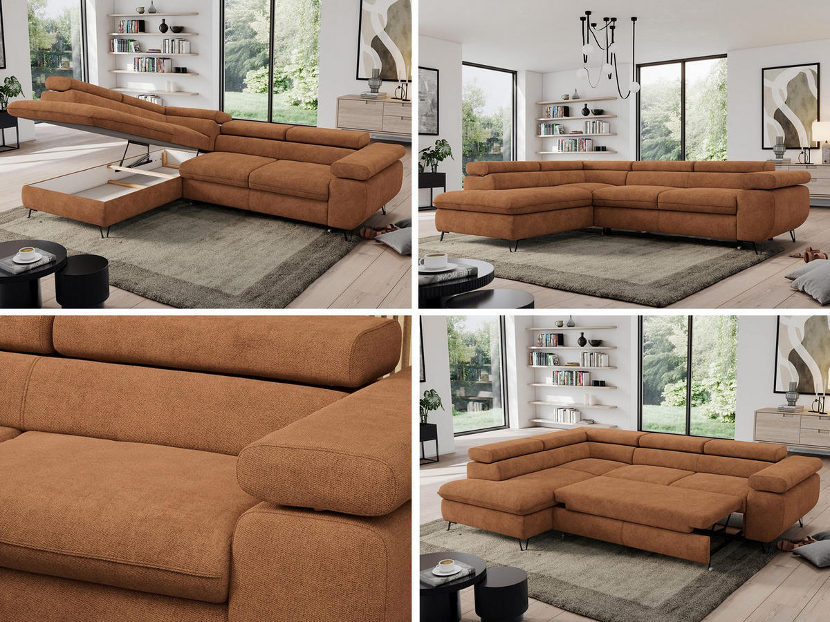 ECKSOFA PEDRO L Orange Struktur - Links Seite - Schwarz/Orange, Textil/Metall (208/273cm) - MKS
