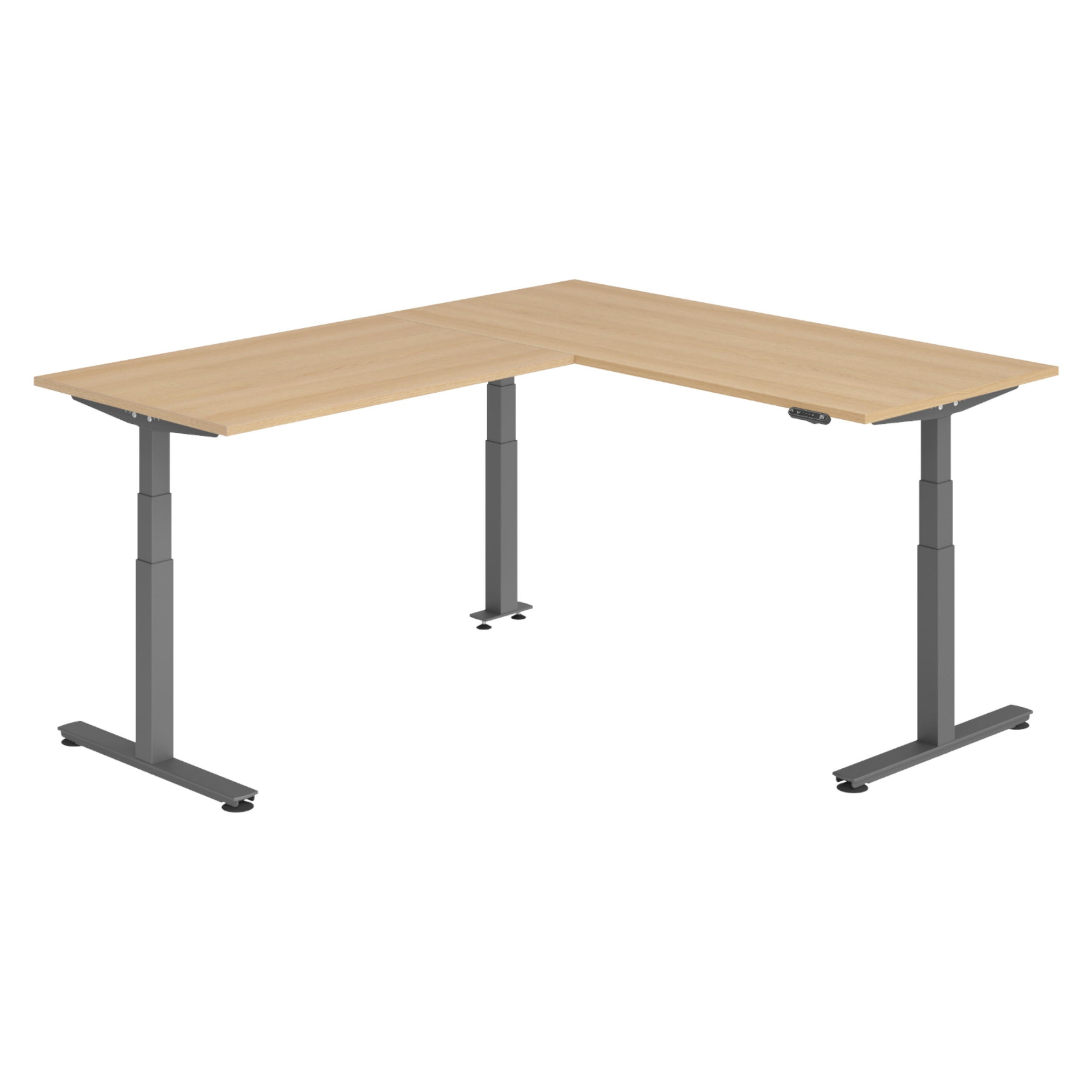 ECKSCHREIBTISCH elektrisch höhenverstellbar L-Form 220/180/74 cm in Eichefarben/Graphitfarben - Eichefarben/Graphitfarben, Holzwerkstoff (220/180/74cm) - bümö
