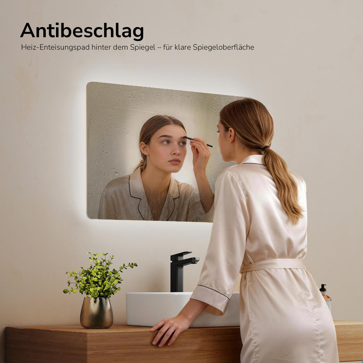 BADSPIEGEL mit Anti-Beschlag Beleuchtung Rechteckig 60/40 cm - Weiß, Glas (40/3.6/60cm) - EMKE