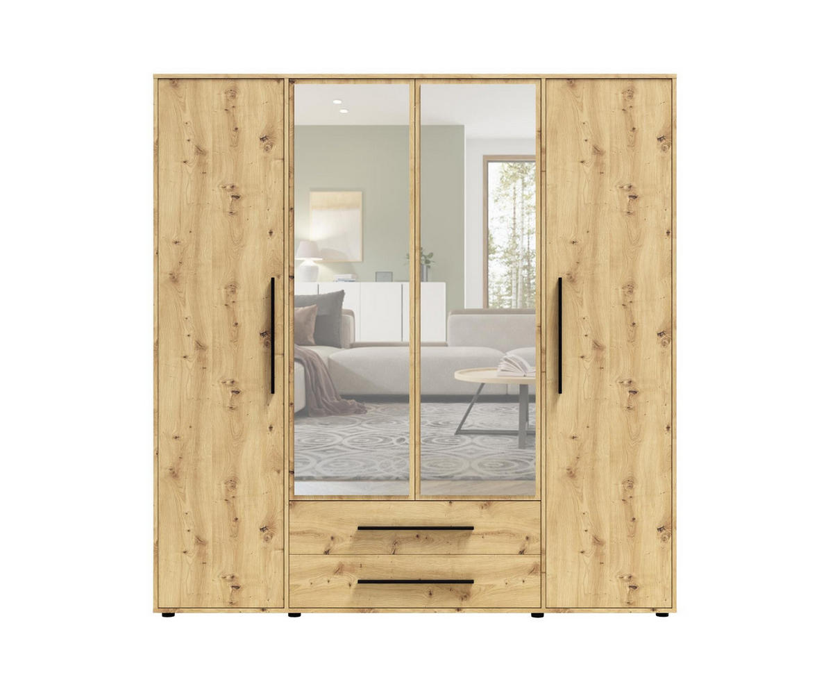 KLEIDERSCHRANK Maxivo Artisan Eiche, viertüriger Kippschrank mit Schubladen und Spiegel, Erweiterung - Schwarz/Eiche Artisan, Holzwerkstoff (198/248/59cm) - Bettso