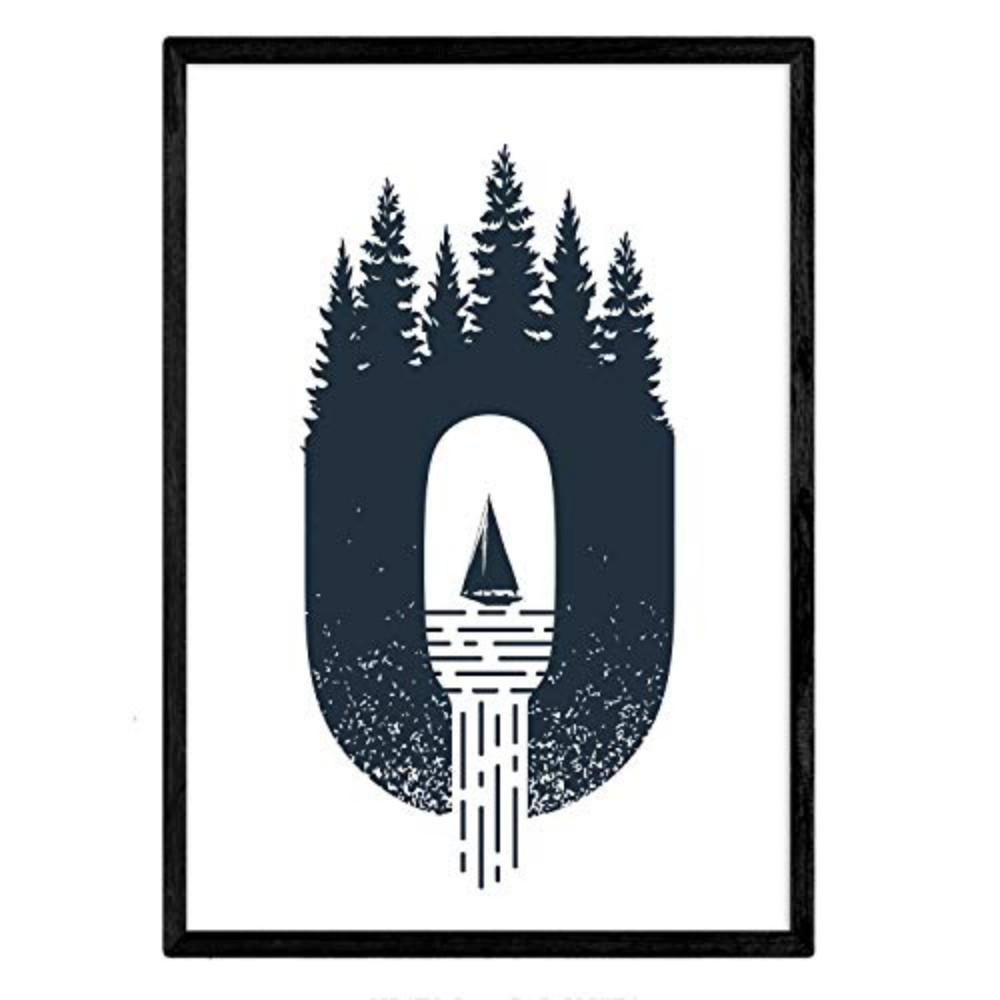 POSTER Buchstabe O Natur Segelboot Berge A4 Rahmenlos - Klar, Papier (29.7/5/21cm) - Nacnic