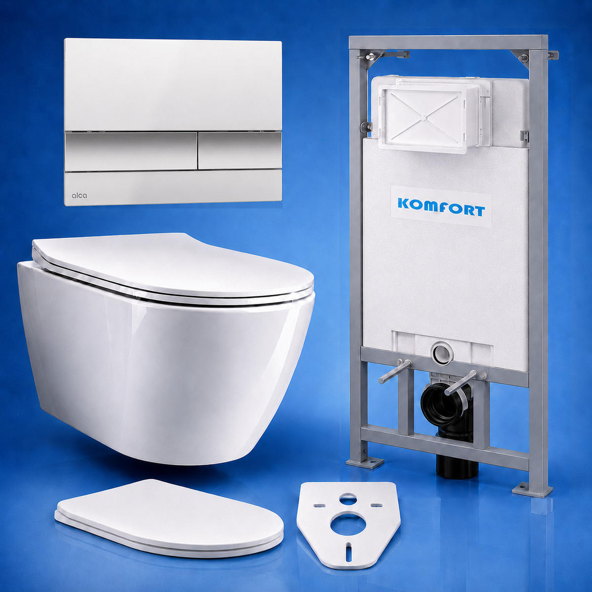 WC-SET ROLO Weiß, Slim-Sitz, Vorwandelement und Betätigungsplatte M1722 Chrom - Weiß, Keramik (53/119.5/48.5cm) - bad land