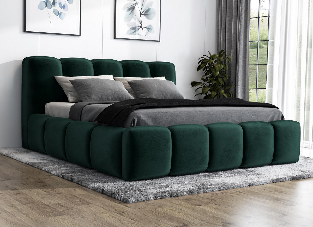 POLSTERBETT SONIC mit Matratze H2 120x200 Dunkelgrün - Dunkelgrün, Textil (120/200cm) - A&J MöbelLand