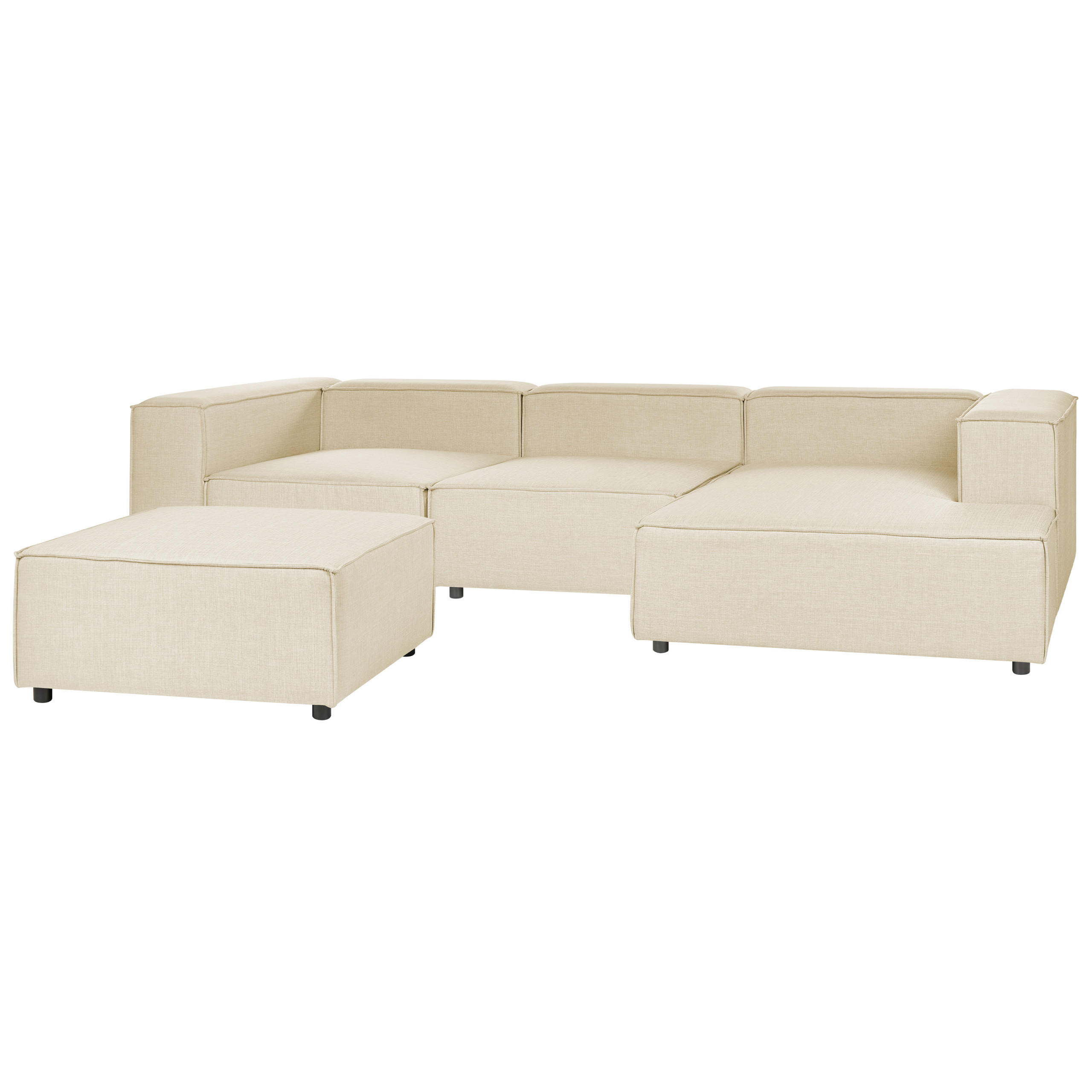 3-SITZER-ECKSOFA Leinen beige rechtsseitig mit Ottomane Aprica - Beige/Schwarz, Textil (326/180cm) - Beliani