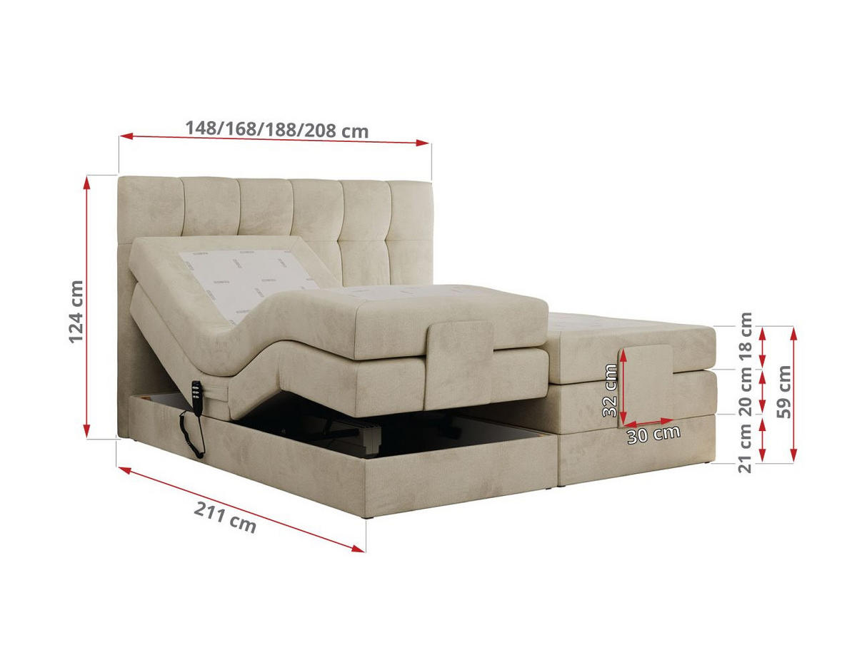 BOXBETT VITTORIA 140/200 - Beige Velvet - H3 - Beige, Holz/Textil (140/200cm) - MKS