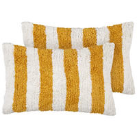 DEKOKISSEN 2er-Set Weiß 30/50 cm Helianthus - Gelb/Weiß, Textil (50/30cm) - Beliani