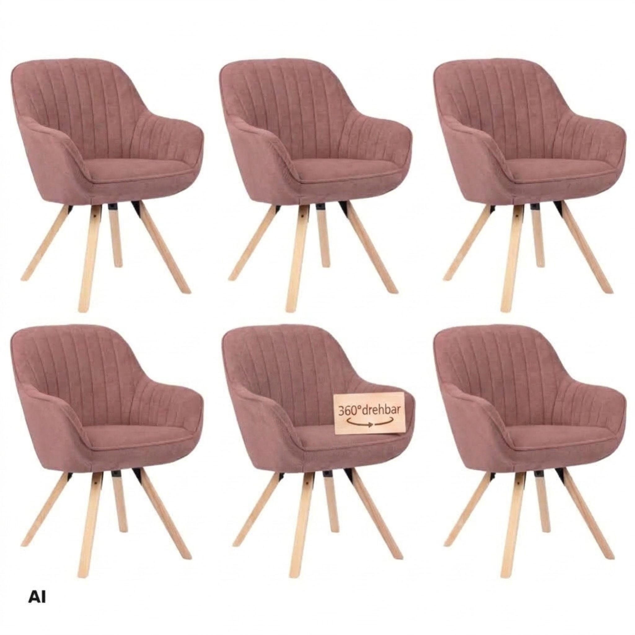ESSZIMMERSTÜHLE Matera 6er-Set - Altrosa/Rosa, Naturmaterialien/Textil (59/89/61cm) - Mr. Deko