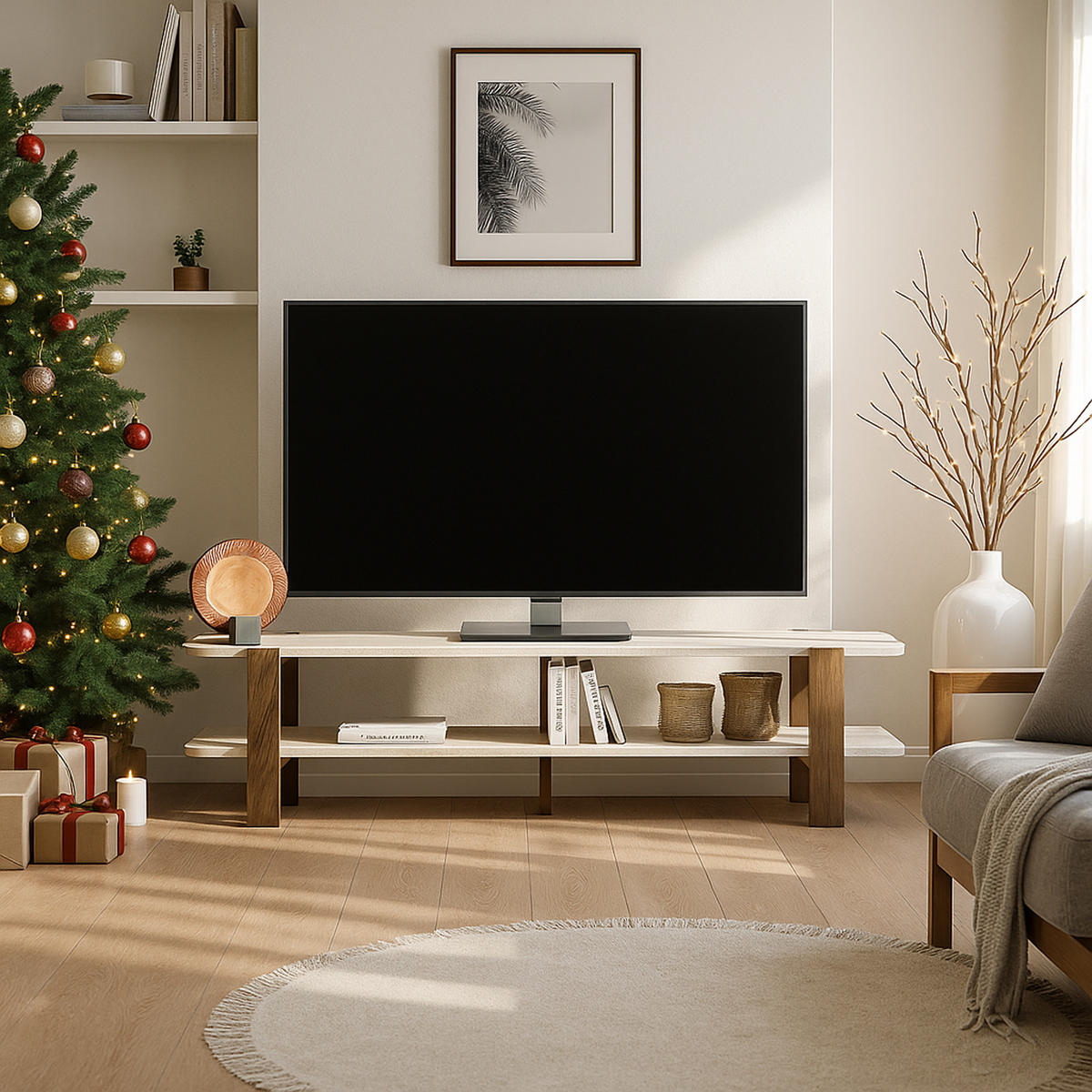 TV LOWBOARD Glam Granit Optik Travertin Braun - Beige/Braun, Holzwerkstoff (35/10/165cm) - moebel17