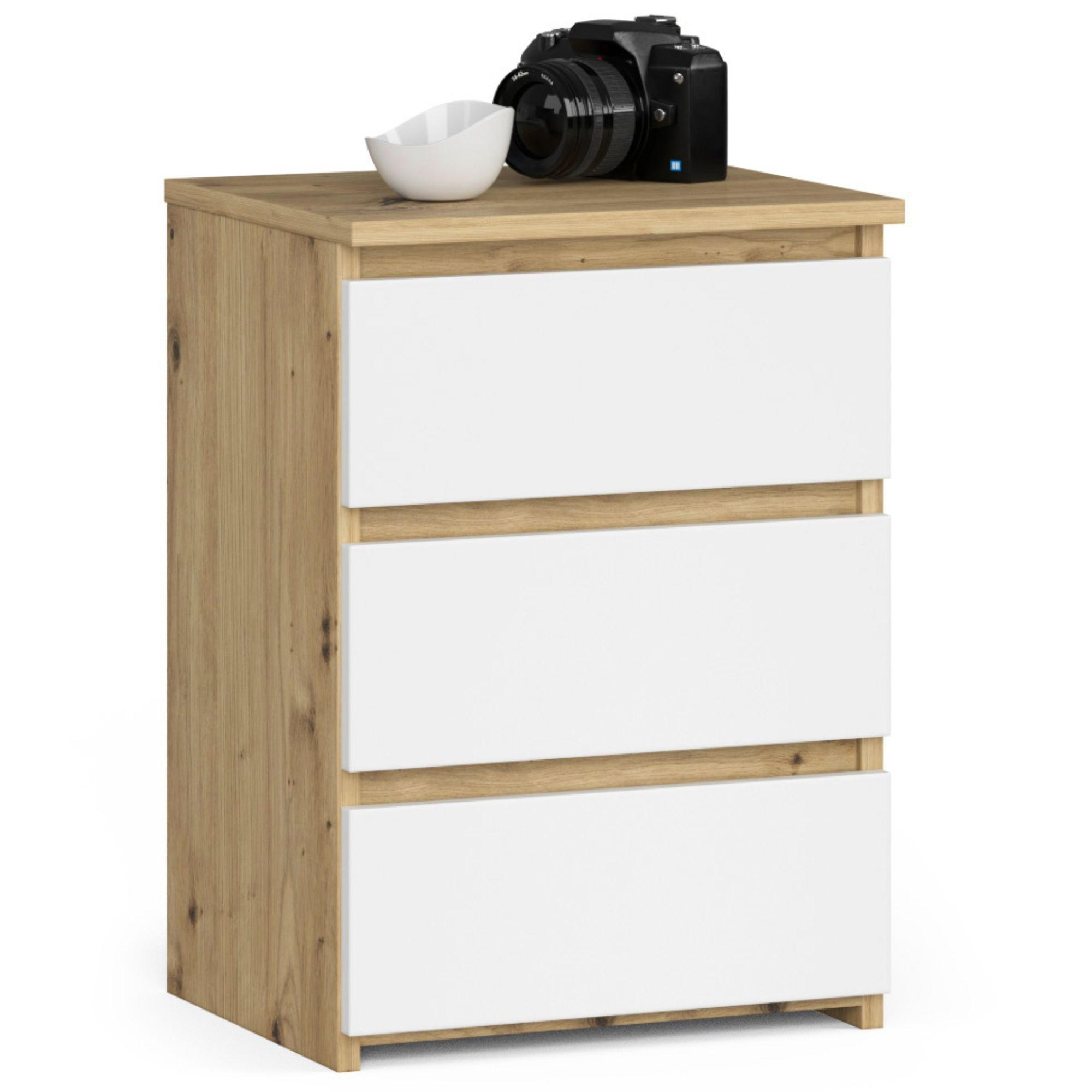 NACHTSCHRANK Eiche Artisan, Weiß 40x35x57 cm - Eiche Artisan/Weiß, Holzwerkstoff (40/57/35cm) - Akord
