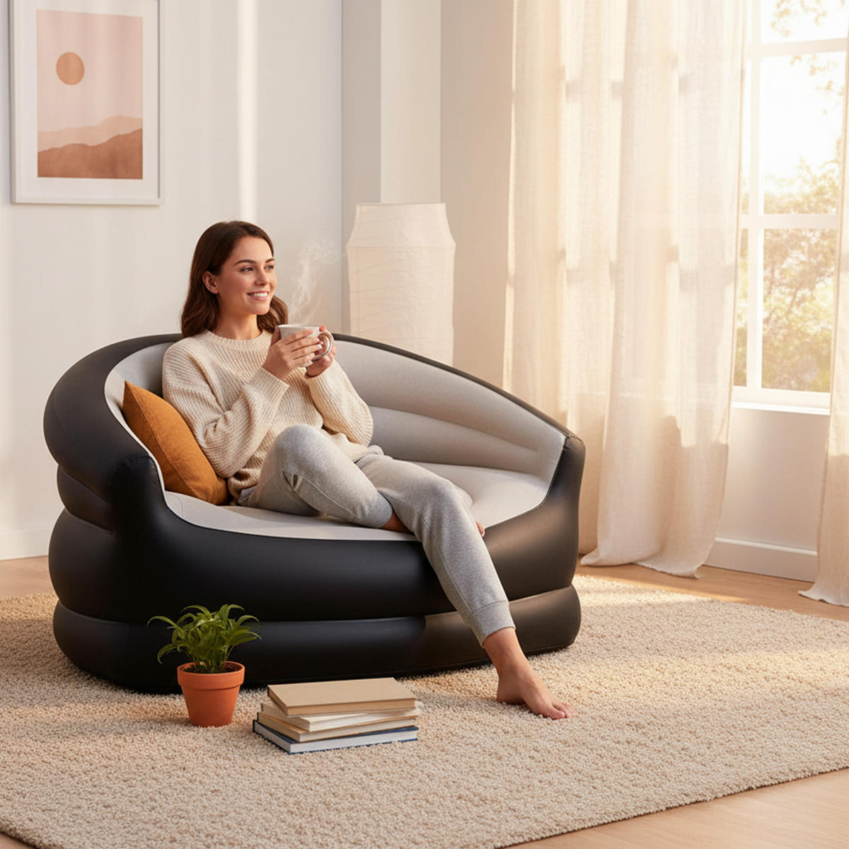 LUFTSOFA aufblasbares Sofa 138 x 87 x 71 cm grau-schwarz ohne Pumpe - Schwarz/Grau, Kunststoff (87/71/138cm) - Avenli