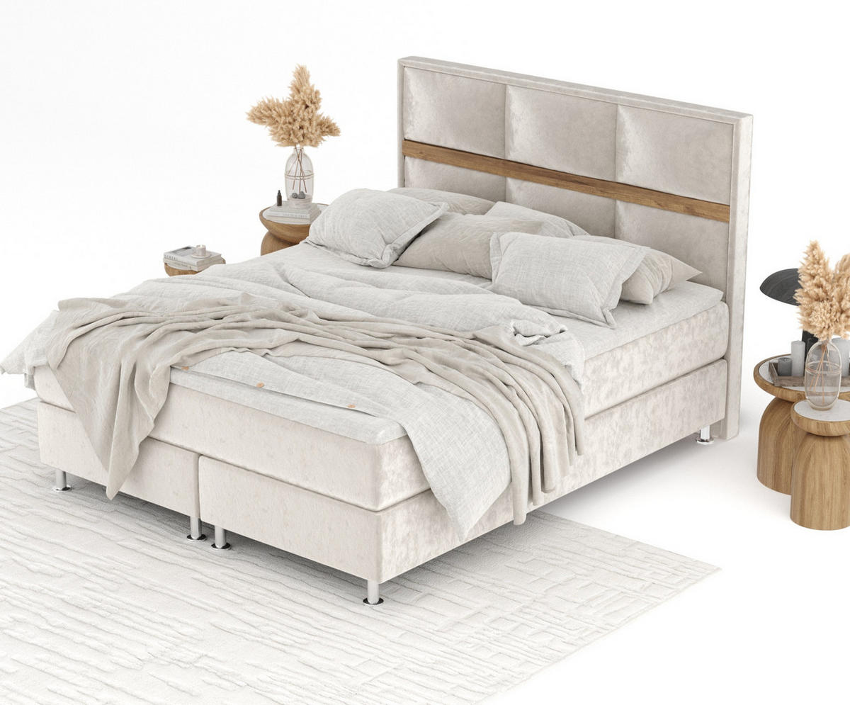 BOXSPRINGBETT Soto Ecru 160/200 cm mit Latex-Topper - Ecru/Silberfarben, Holz/Holzwerkstoff (160/200cm) - Maison de Reve