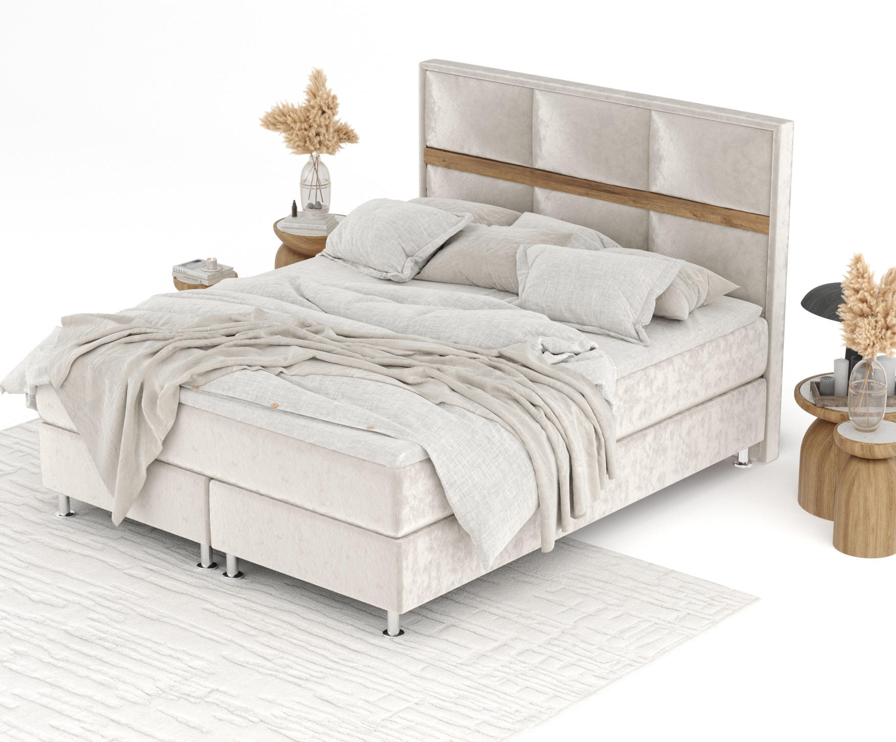 Thumbnail - Maison de Reve Boxspringbett, Ecru, Textil, Buche, Kiefer, H3, Höhe ca. 21 cm, 160x200 cm, Oeko-Tex® Standard 100, FSC 1...