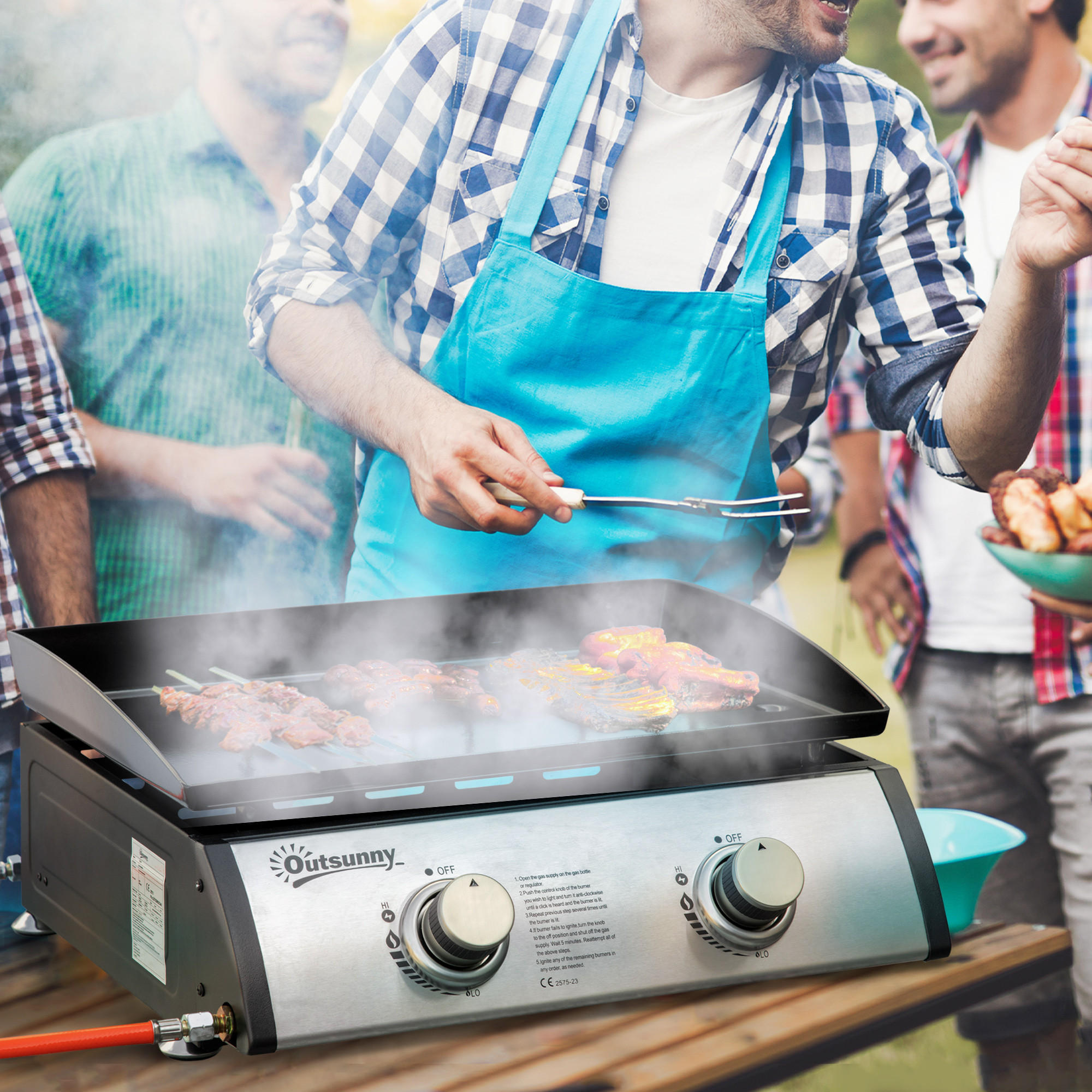 GASGRILL BBQ mit 2 Brennern, Edelstahl+Metall, Silber, 48,5 x 46 x 21 cm - Silberfarben, Metall (46/21/48.5cm) - Outsunny