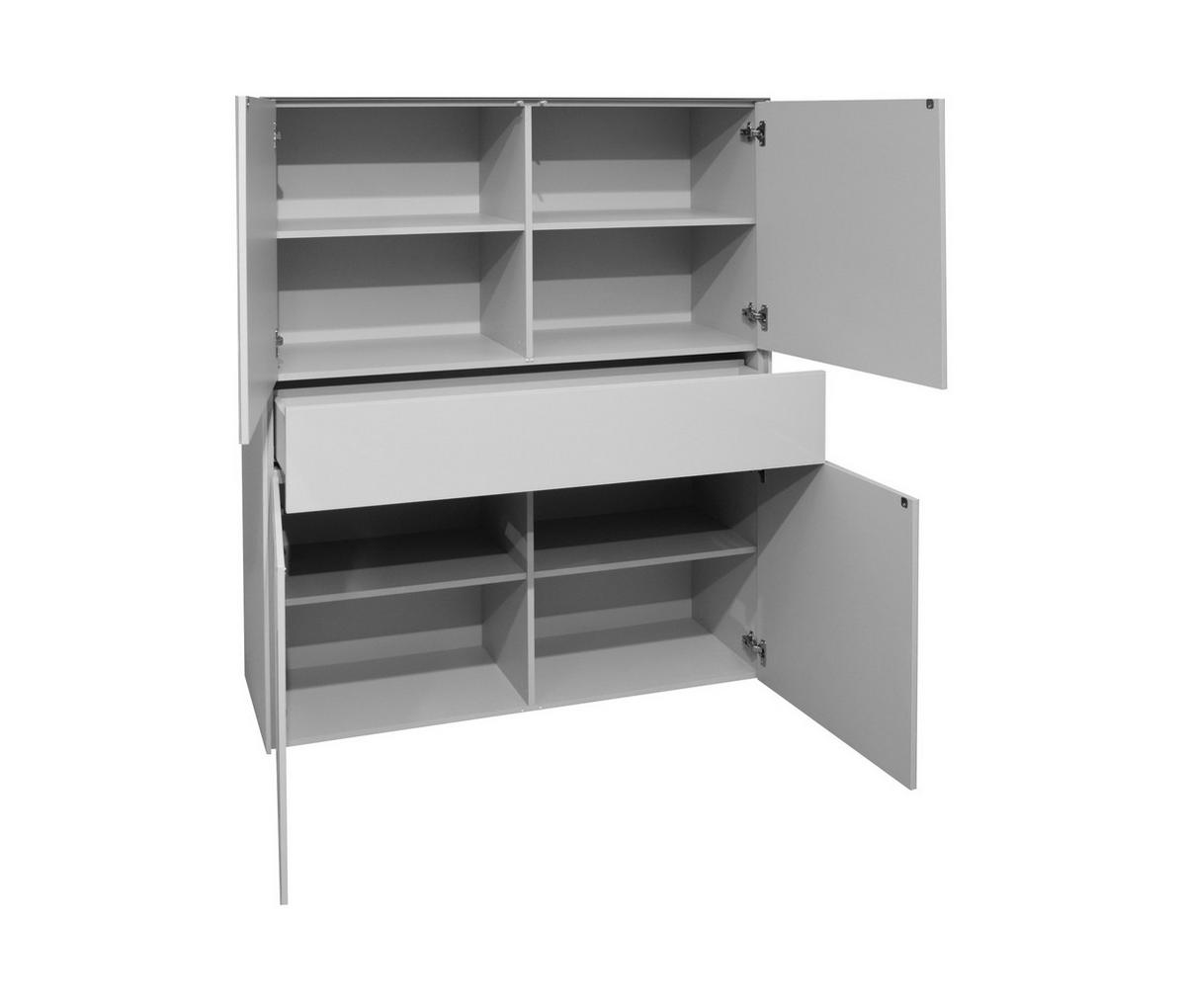 HIGHBOARD Imola Kreidegrau matt lack und Glas - Grau, Holzwerkstoff (121/145/42cm) - Premium Living