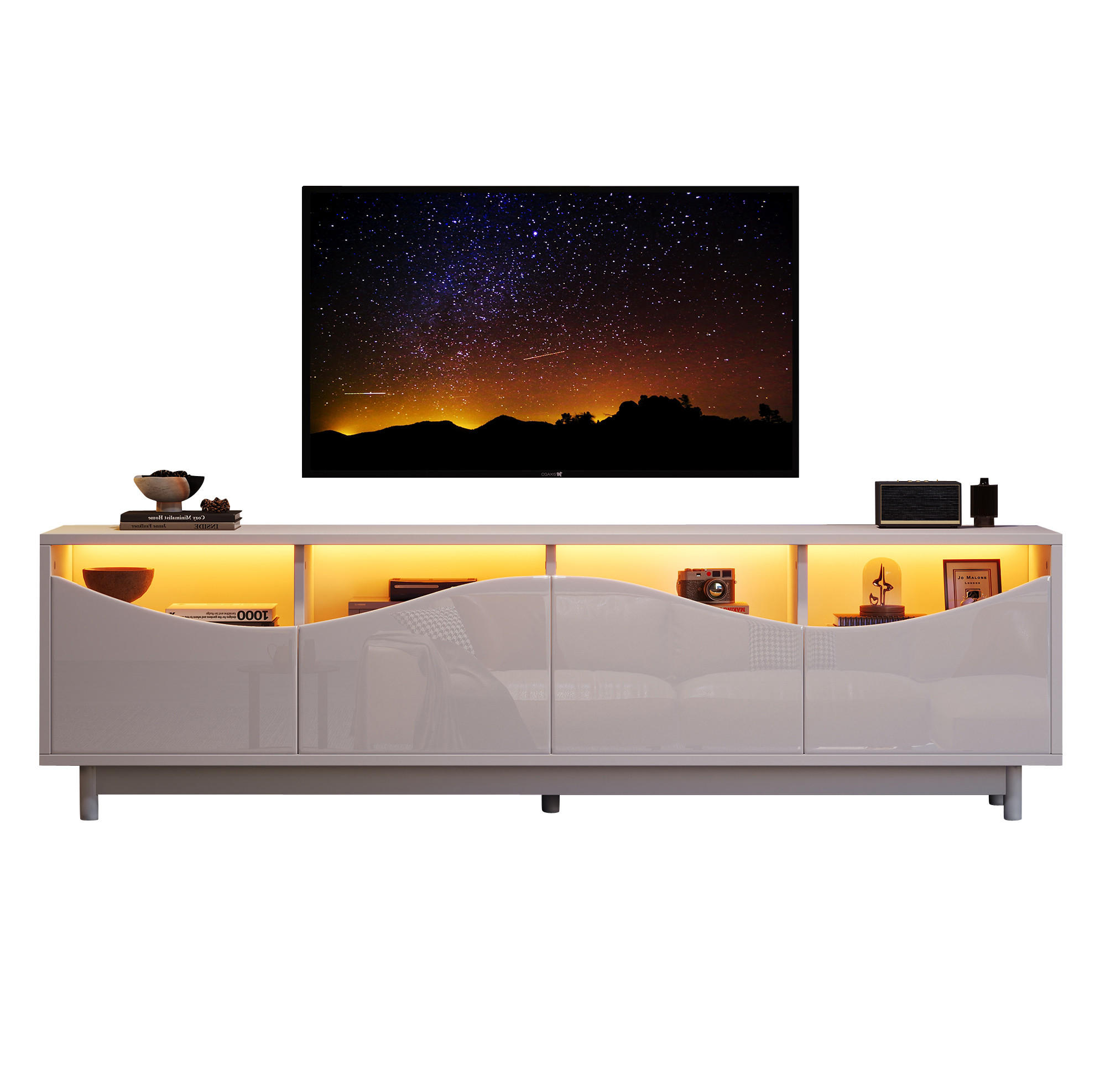 TV-LOWBOARD 175/38/51 cm mit Push-to-Open und LED-Beleuchtung - Weiß, Holzwerkstoff (175/51/38cm) - BEAOK