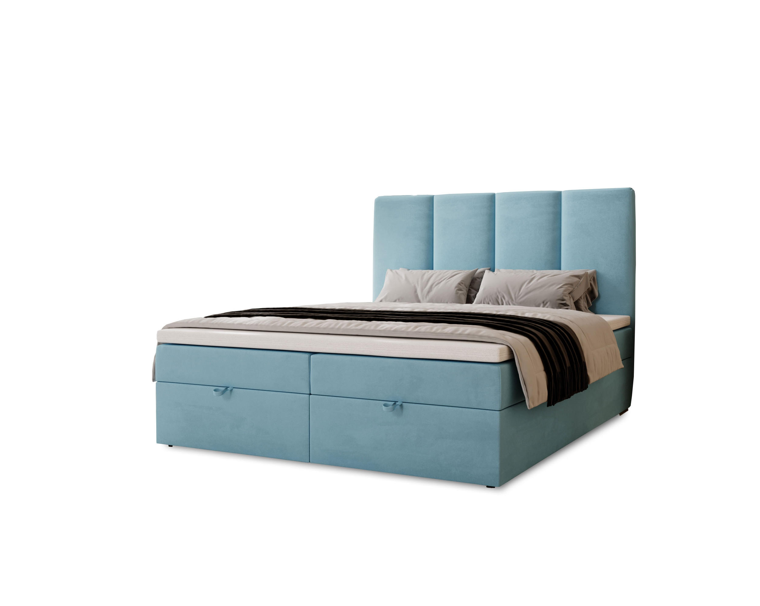BOXBETT Malmo mit 2 Bettkästen, 140x200, Blau, Velourstoff, Doppelbett mit Bonell-Matratze - Blau, Holz/Kunststoff (140/200cm) - Marpur