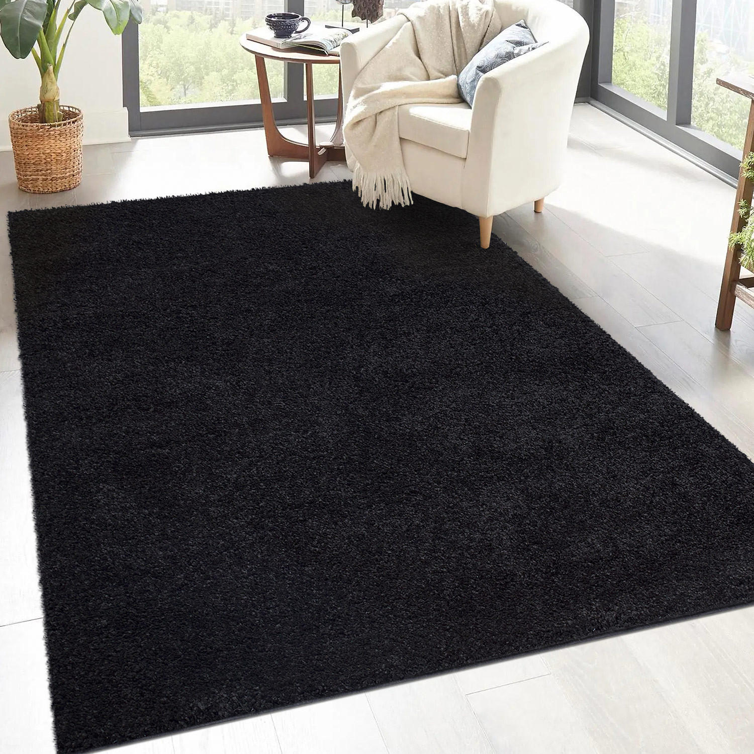 HOCHFLOR-TEPPICH City Shaggy 500 Schwarz 200x200 cm - Schwarz, Textil (200/200cm) - carpet city