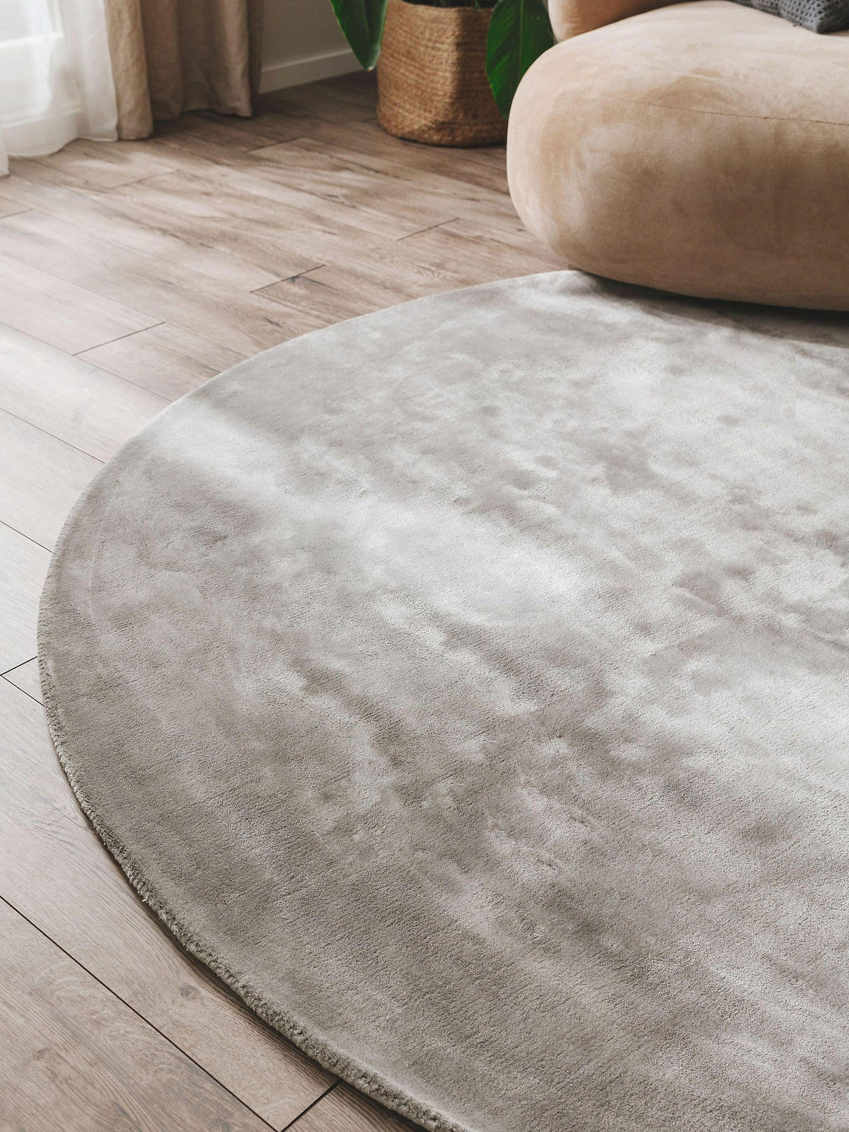 VISKOSETEPPICH rund Nela Grau ø 200 cm rund - Grau, Textil (200/200cm) - benuta Pure