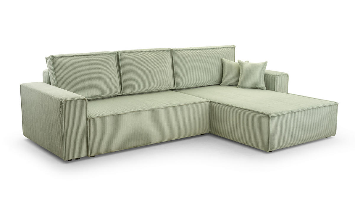 ECKSOFA L Form Cedria Salbeigrün 287/145/85 cm mit Schlaffunktion - Schwarz/Grün, Kunststoff/Textil (287/145cm) - AX Living