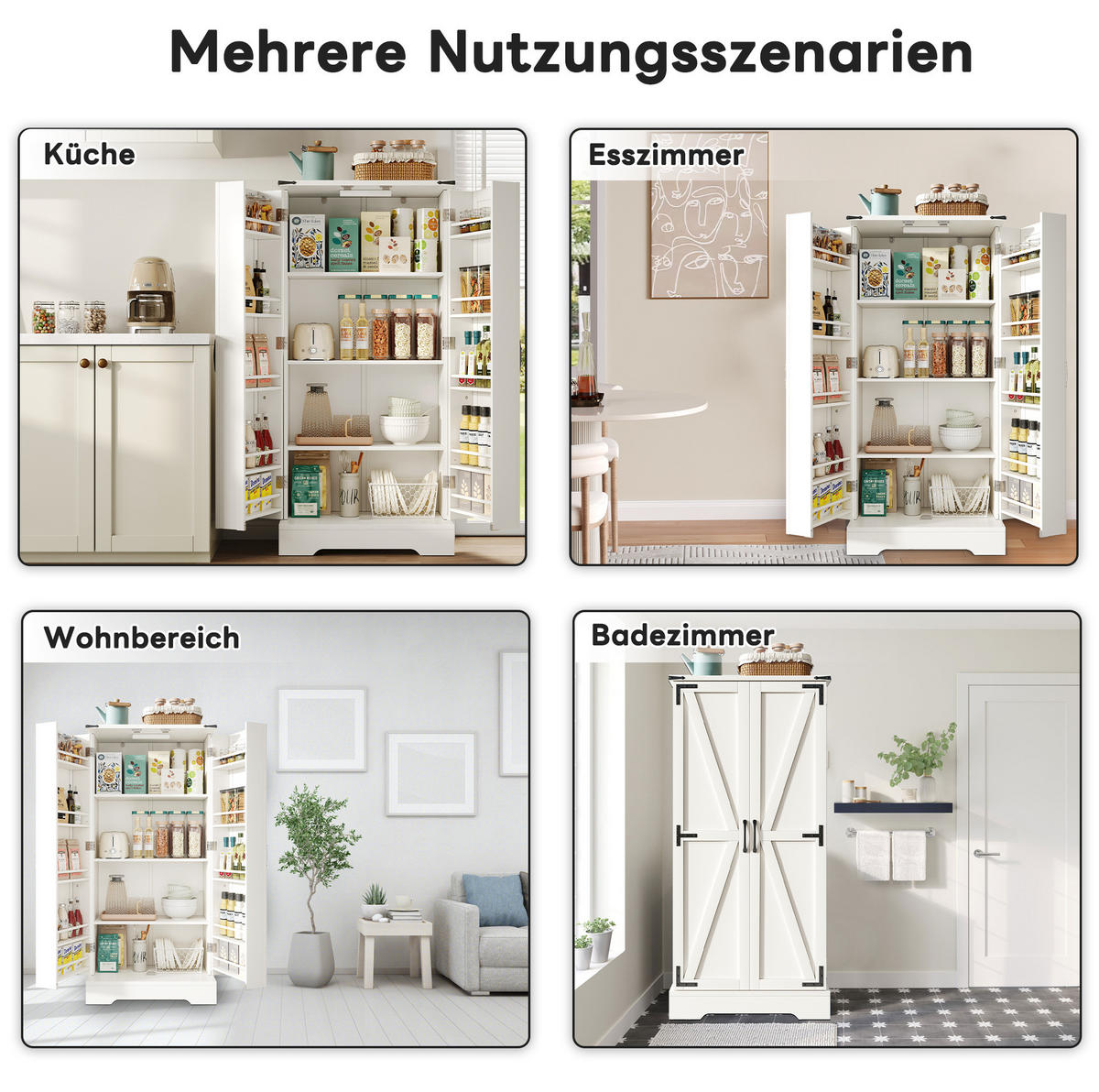 BUFFET Sideboard 60x35x128,5cm weiß aus MDF mit LED Beleuchtung - Weiß, Holzwerkstoff (35/128.5/60cm) - Modfu