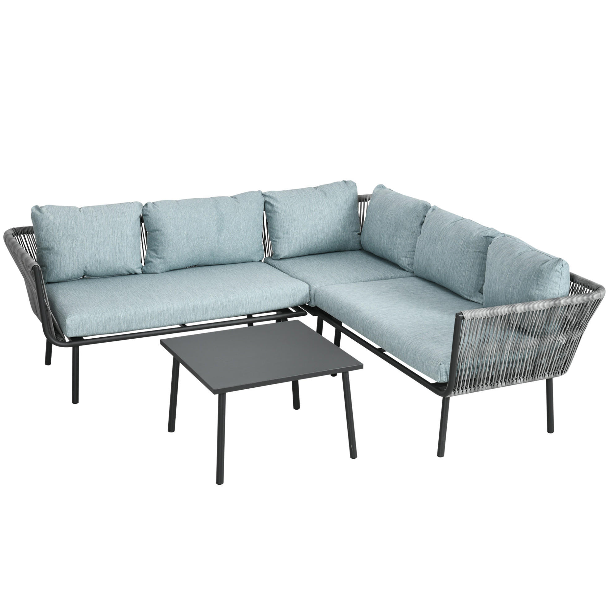 GARTENMÖBEL-SET aus Aluminium 120x71x65 cm Grau mit Couchtisch, modularer Stellweise und waschbaren Kissen - Grau, Metall - Modfu