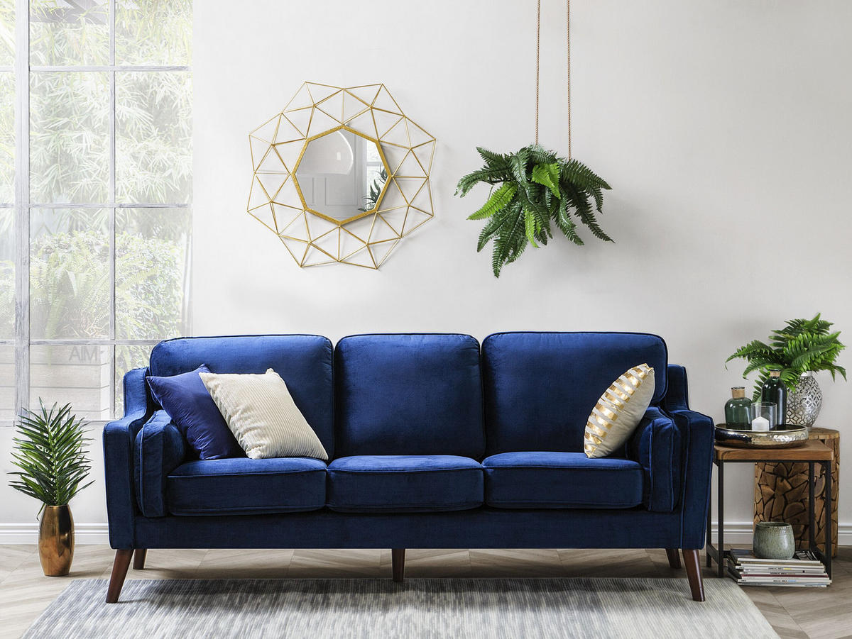3-SITZER-SOFA Samtstoff Dunkelblau Lokka - Dunkelblau, Textil (204/85/83cm) - Beliani