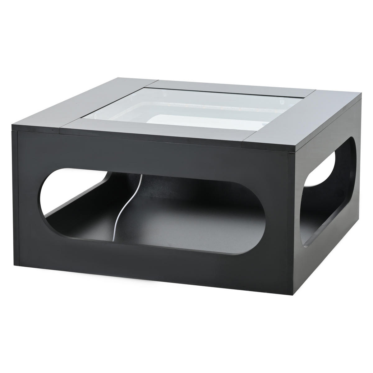 COUCHTISCH LED Schwarz 70x70x35cm Glas Hochglanz MDF Stauraum - Schwarz, Holzwerkstoff (70/70/35cm) - FLIEKS