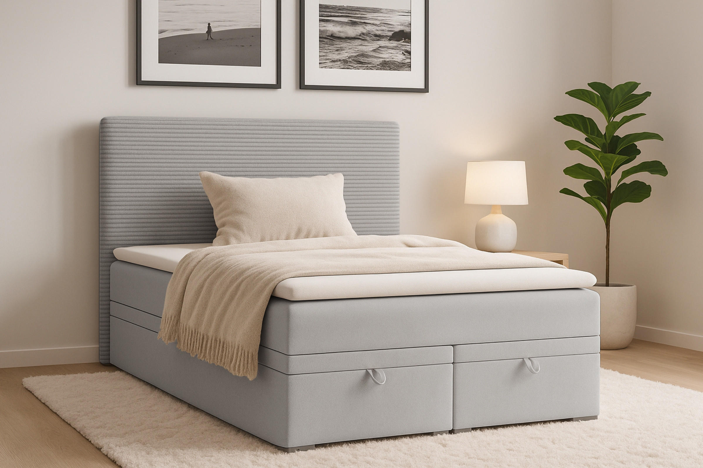 BOXBETT DARO 120/200 in Velour/Cord Hellgrau - Hellgrau, Holz/Holzwerkstoff (120/200cm) - Deine Möbel 24