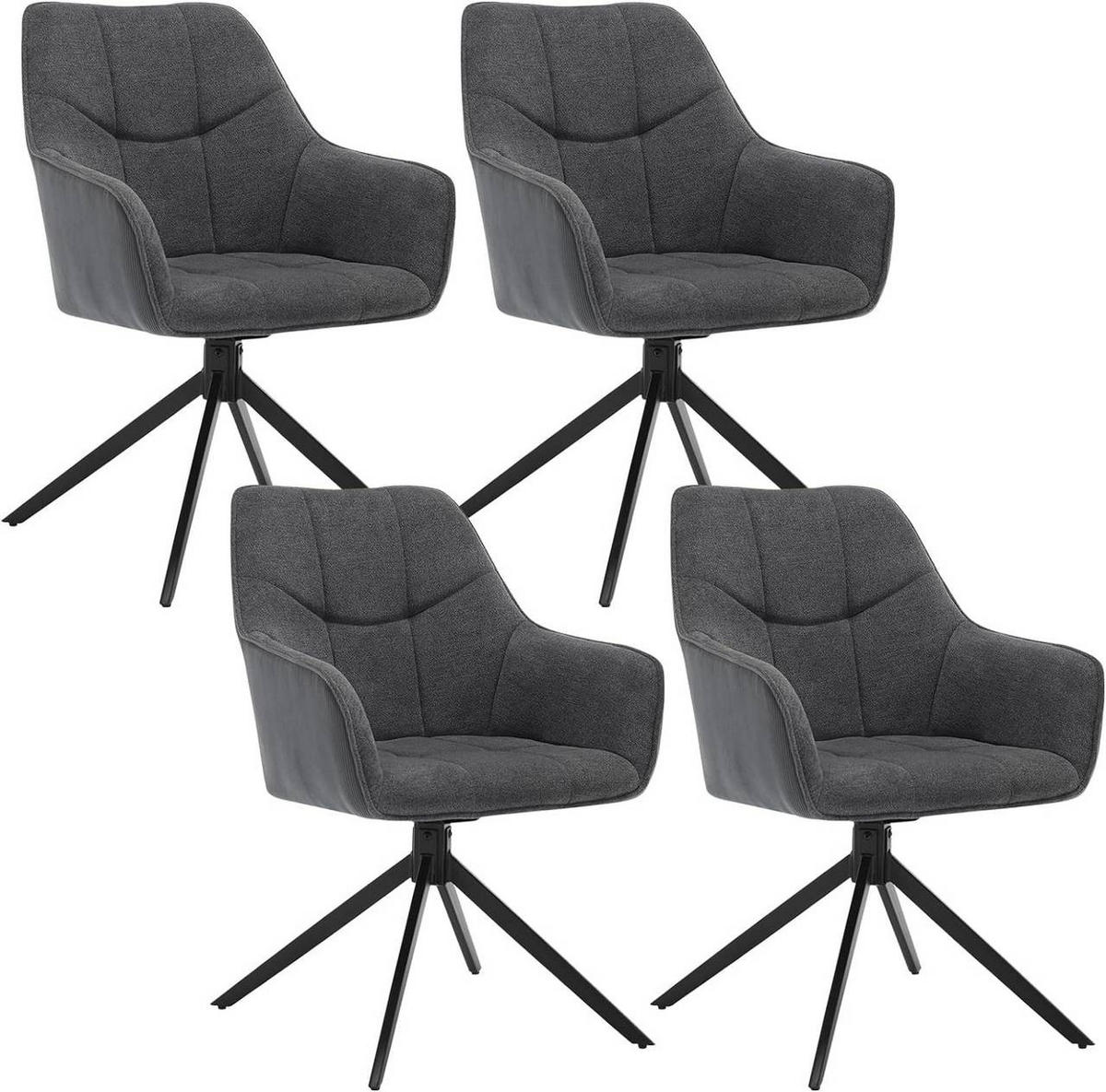 ESSZIMMERSTUHL 4er Set, drehbar, Chenille & Cord, Dunkelgrau - Dunkelgrau/Schwarz, Kunststoff/Textil (58/86/63.5cm) - Woltu