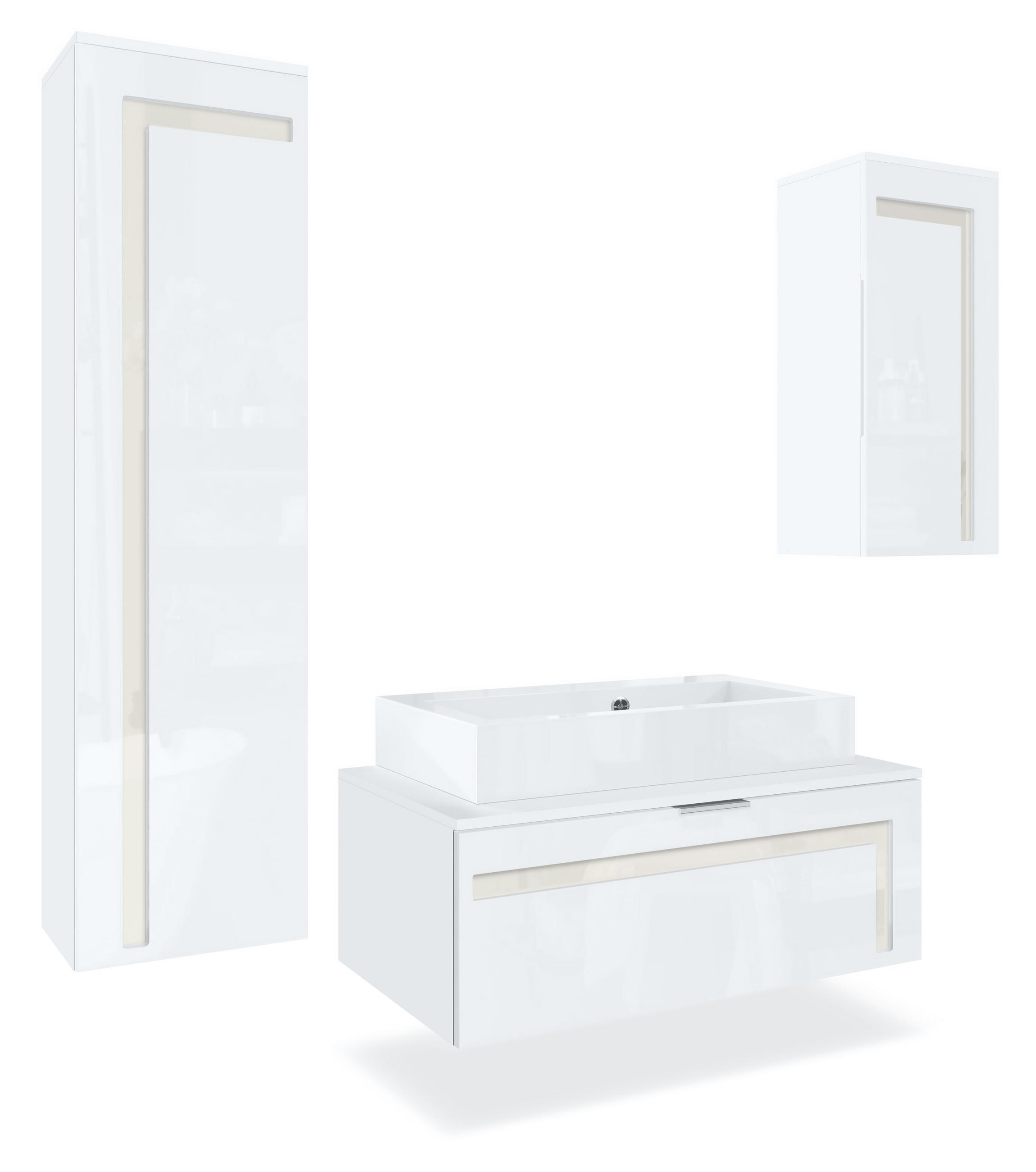 BADMÖBELSET Aloha Absetzungen in Creme Hochglanz - Creme, Holzwerkstoff (200/193/51cm) - Vladon