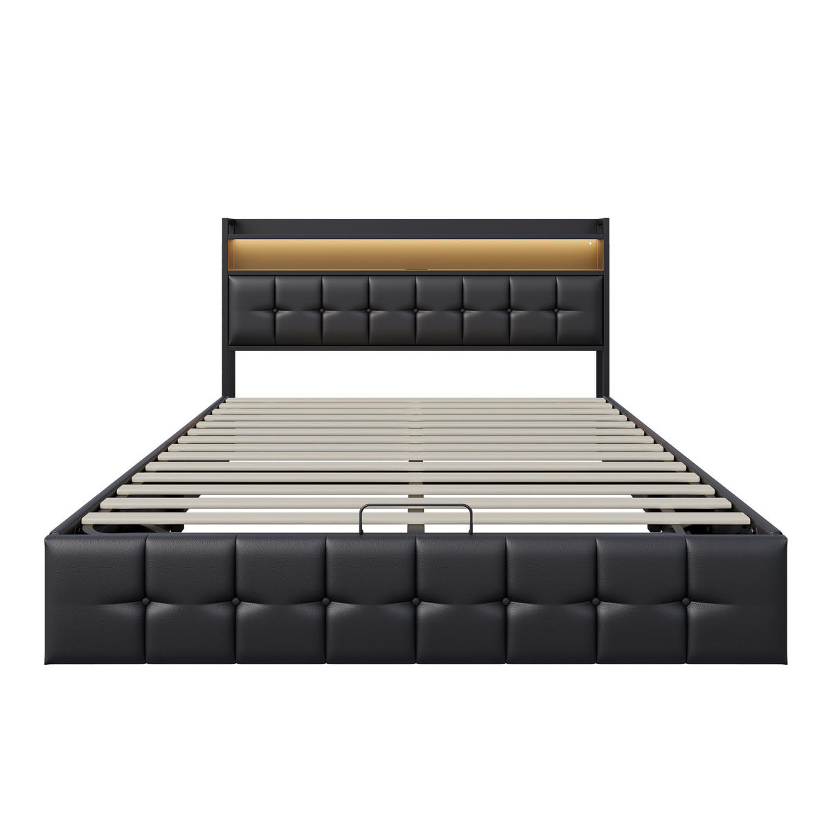 POLSTERBETT 140/200 cm mit Stauraum-Hydraulikbettkasten, Ablage-Kopfteil, integrierter LED-Beleuchtung & USB-Ladeanschluss - Schwarz, Holz/Metall (140/200cm) - Joyfair