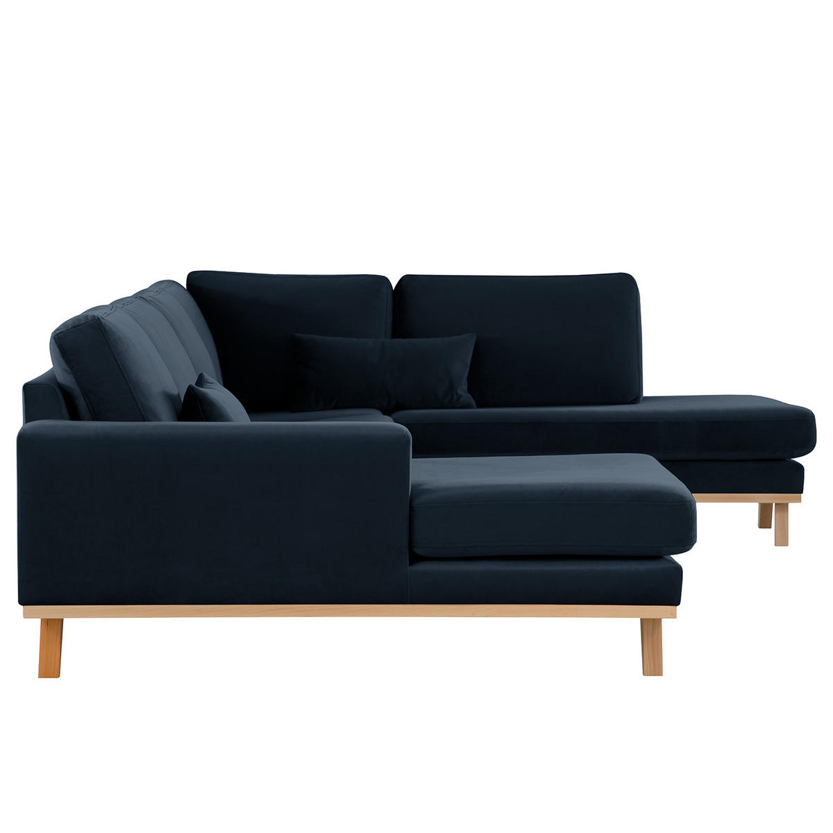 WOHNLANDSCHAFT mit Longchair - Buchefarben/Dunkelblau, Buchenholz/Textil (371/81/219cm) - home24