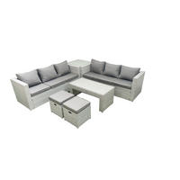GARTENSOFA hohe Rückenlehne Polyrattan Hellgrau-Mix 8-Sitzer - Hellgrau/Grau, Glas/Kunststoff - Fimous