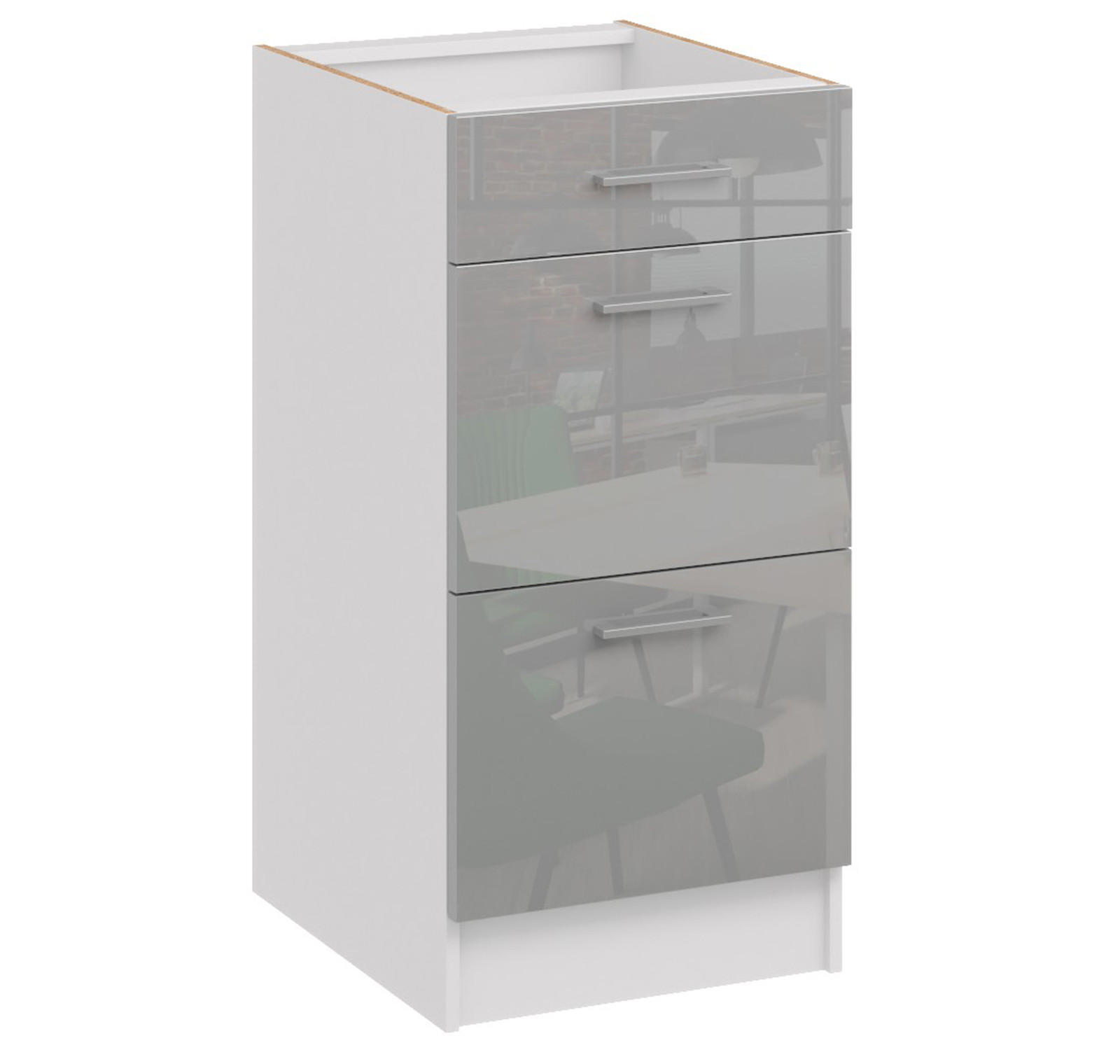 KÜCHENUNTERSCHRANK D40 3SZ grau glanz - Grau, Holzwerkstoff (40/82/44cm) - roe furniture