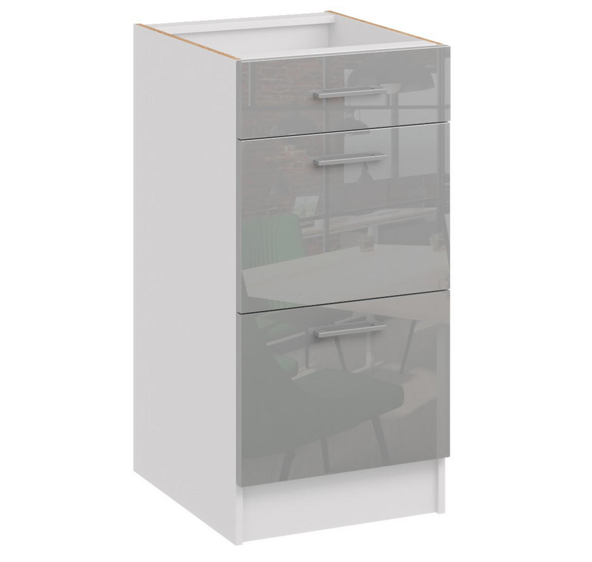KÜCHENUNTERSCHRANK D40 3SZ grau glanz - Grau, Holzwerkstoff (40/82/44cm) - roe furniture