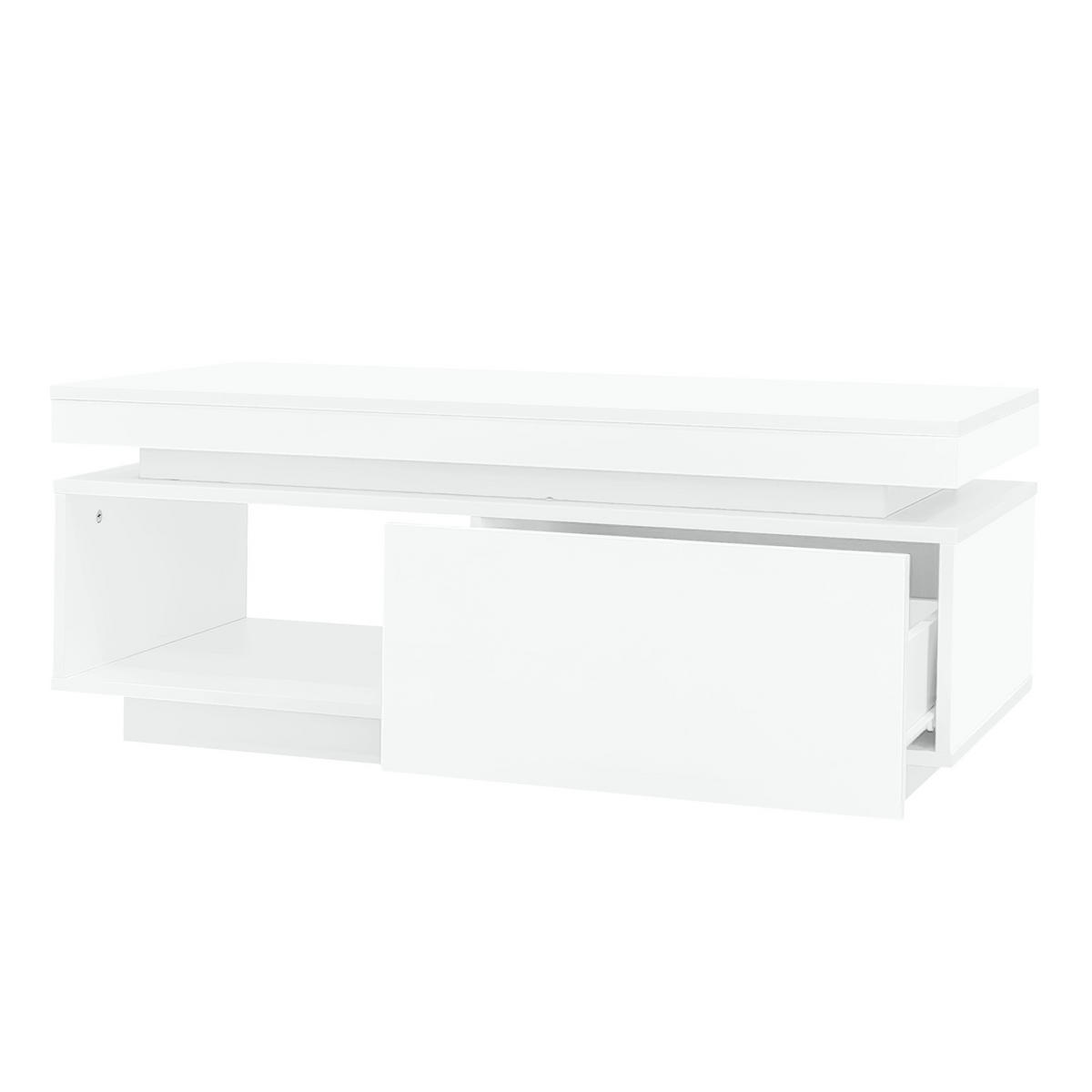 COUCHTISCH mit Schublade und LED 100 x 50 cm Hochglanz Weiß - Weiß, Holzwerkstoff (100/50/40cm) - Meubliv